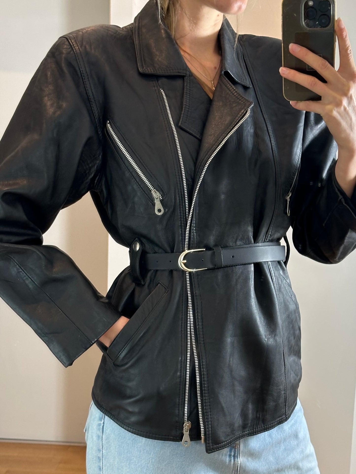 Vintage Black Leather Jacket M