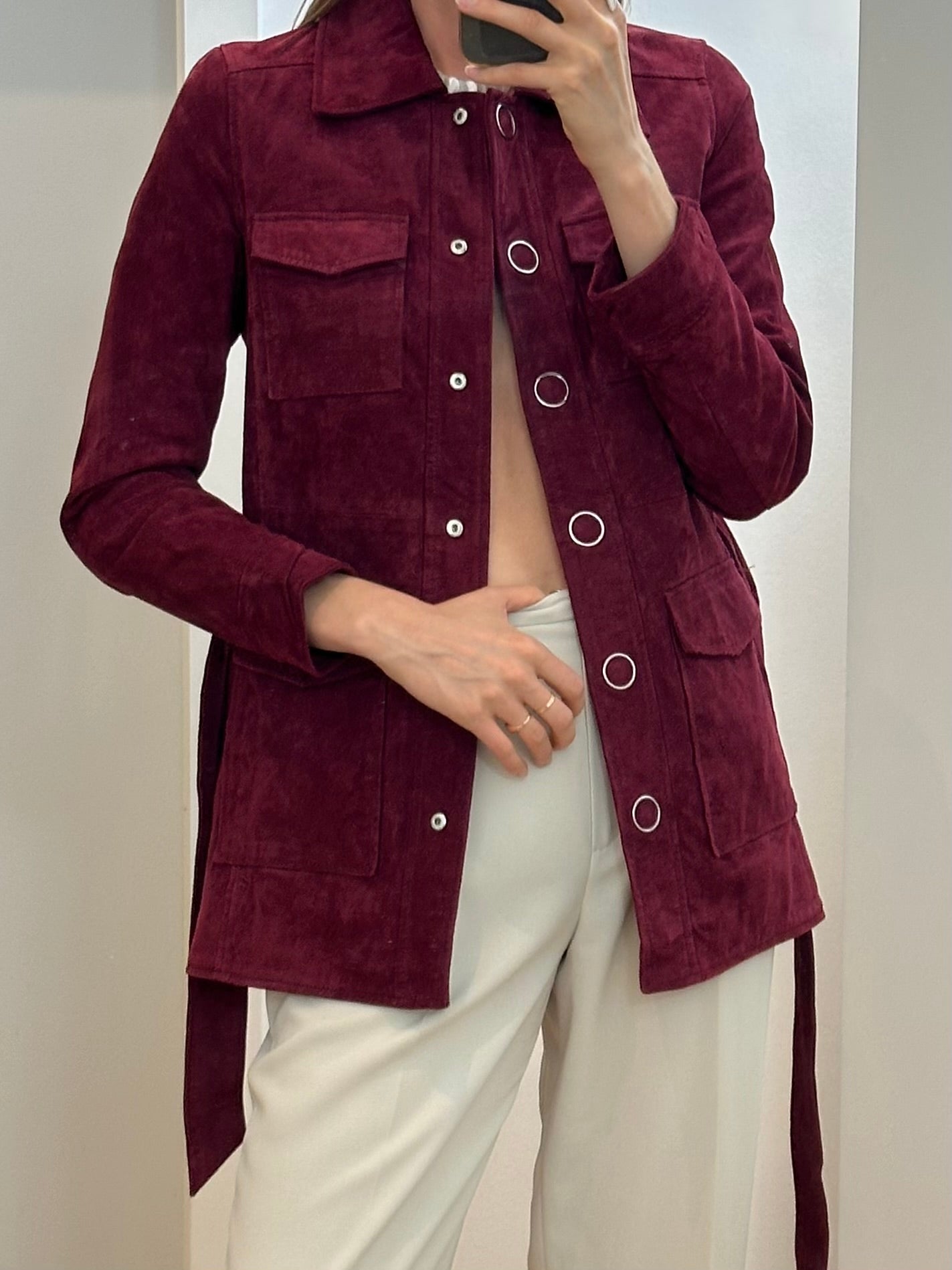 Red Burgundy Suede Leather Jacket XS
