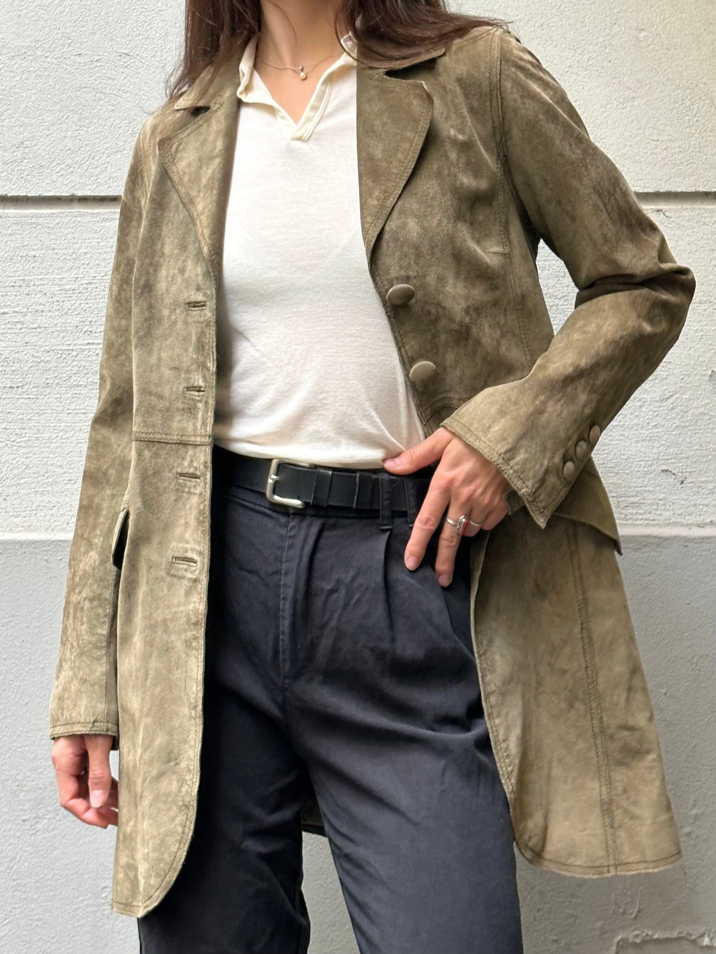 Vintage 100% Genuine Suede Leather Dark Khaki Jacket S