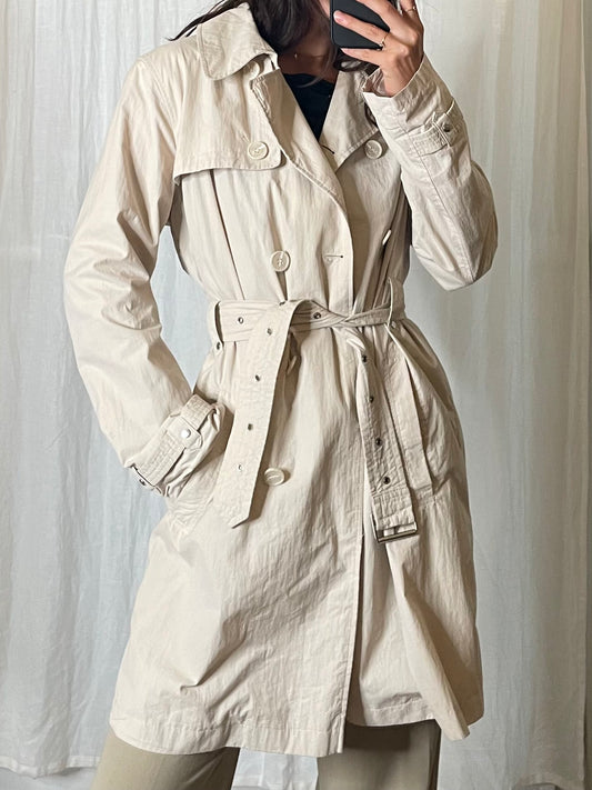 Vintage Cream Belted Trench Coat M