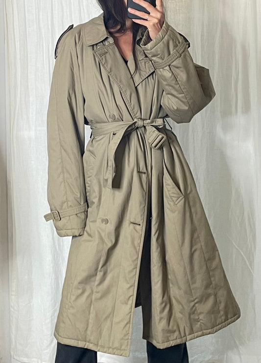 Vintage Cotton Blend Lightly Puffed Belted Trench Coat M/L