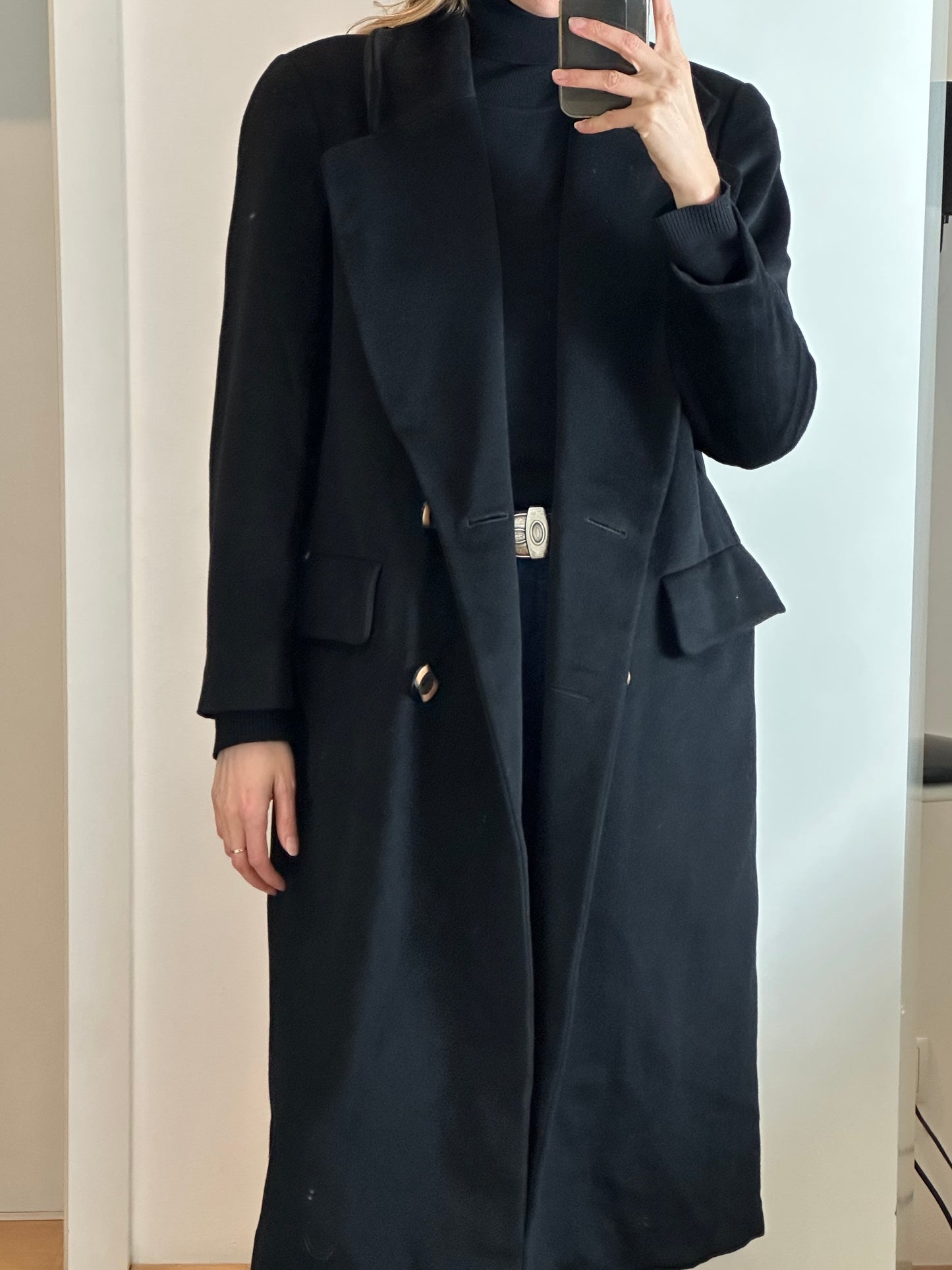 Vintage Black Wool Angora Cashmere Coat L