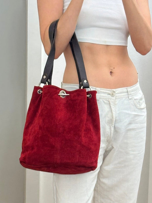 Reversible Suede Leather Red & Brown Bag