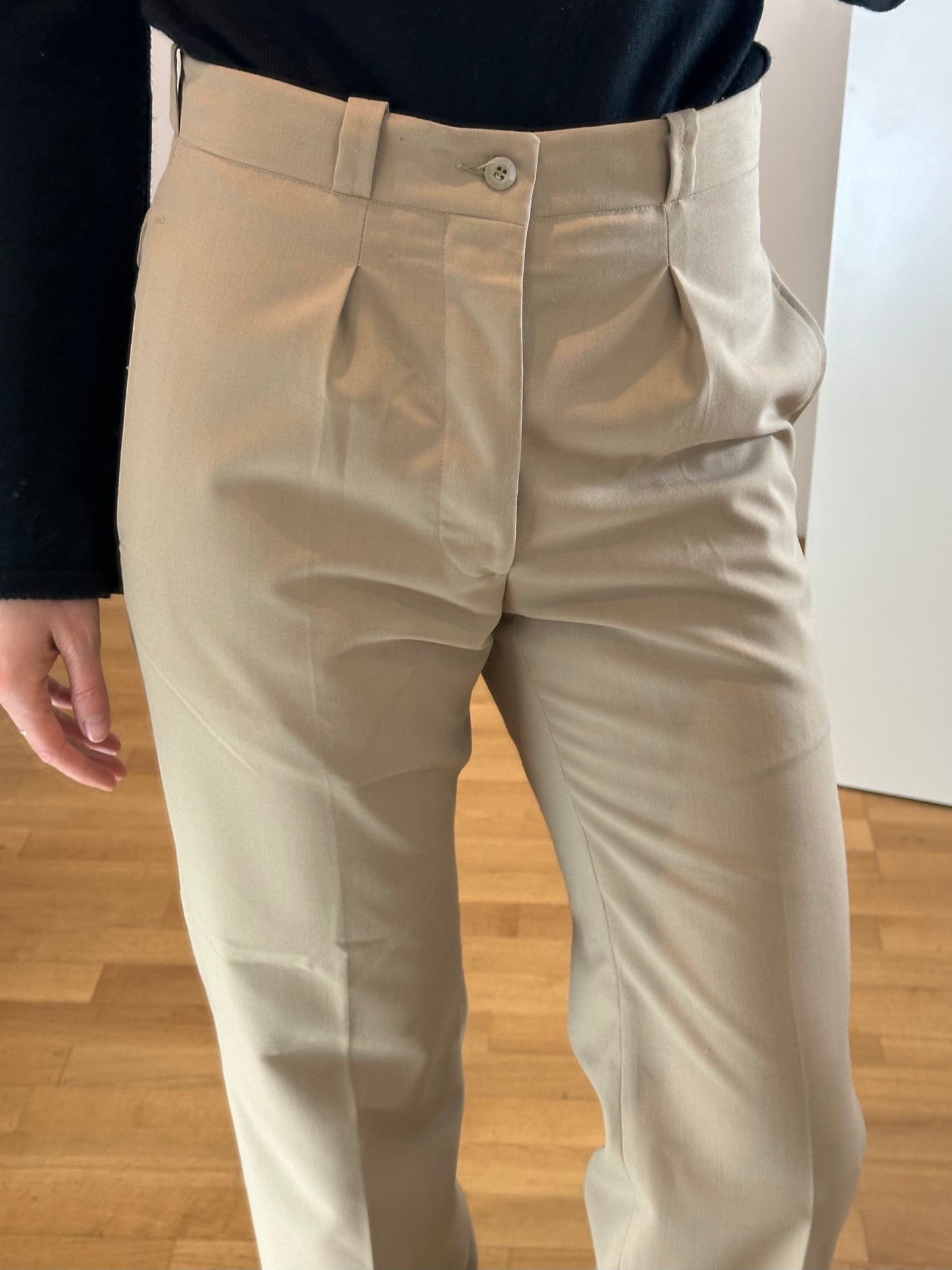 Vintage Beige Straight High-Waisted Trousers S