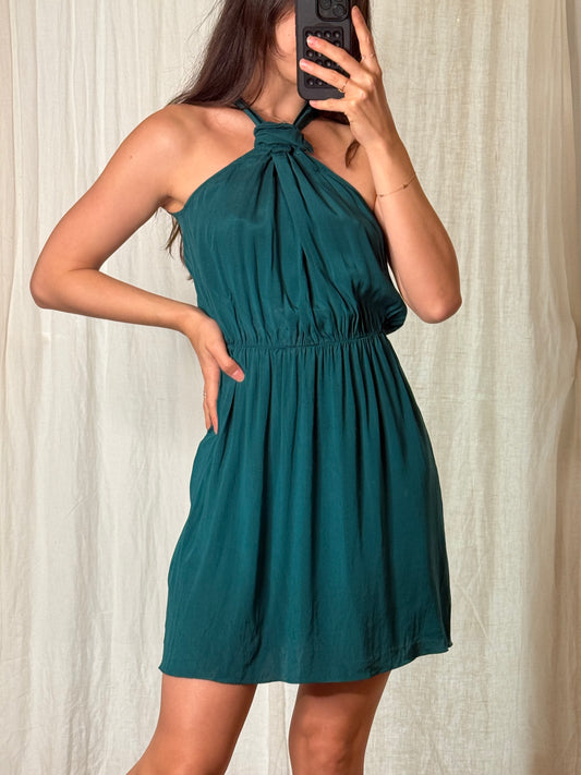 Just Cavalli 100% Silk Teal Green Mini Halter Dress S