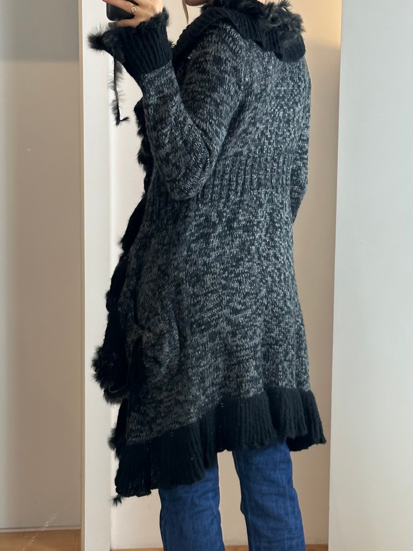 Gray Wool Mohair Fur Long Cardigan S