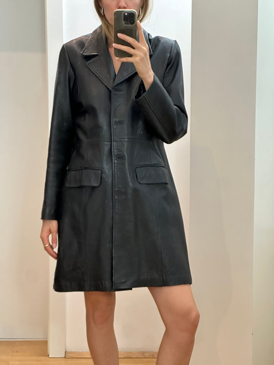Vintage Black Leather Coat M/L