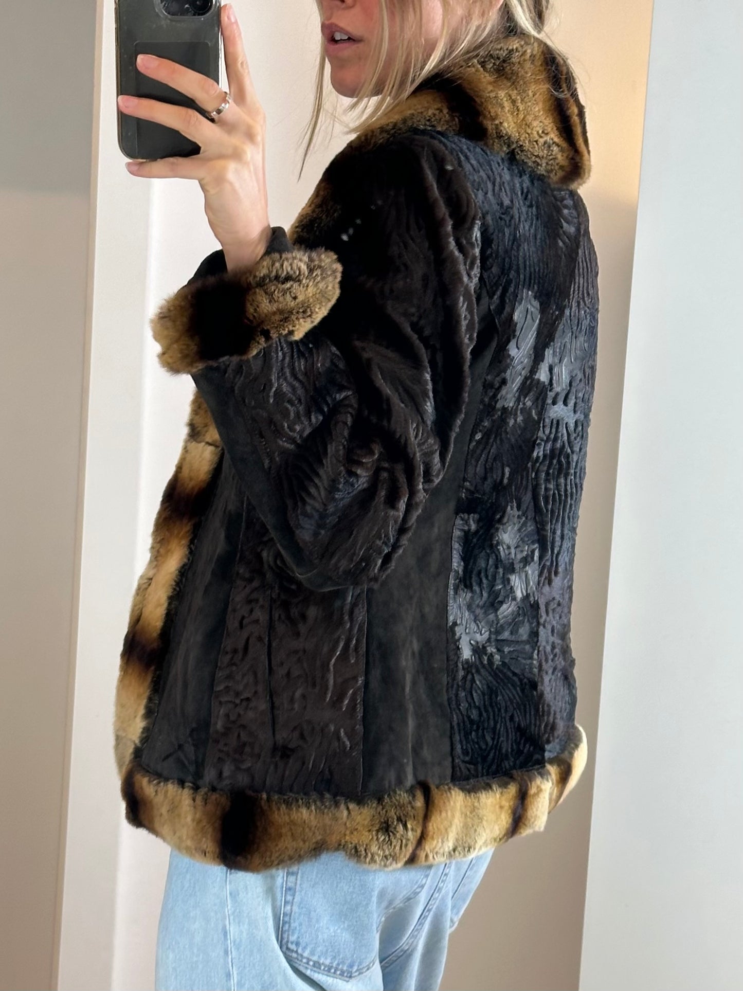 Vintage 100% Genuine Lamb Leather & Fur Jacket S