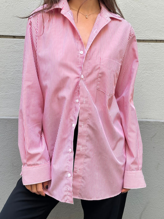Walbusch 100% Cotton Red White Striped Button Down Shirt L