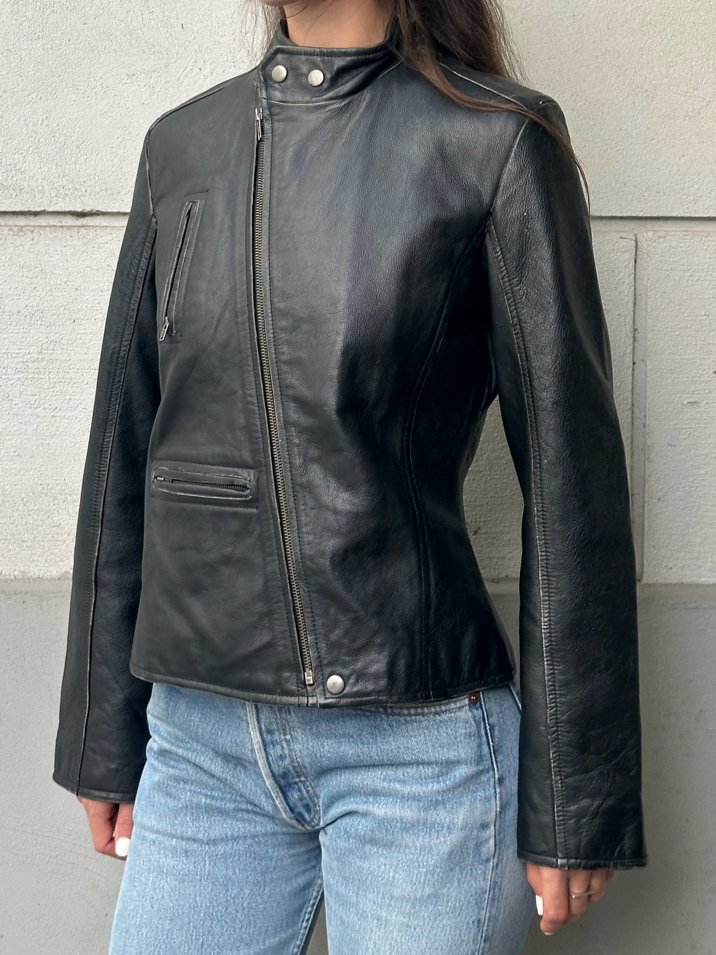 Vintage Levi’s Red Tab 100% Genuine Black Distressed Leather Moto Jacket S/M