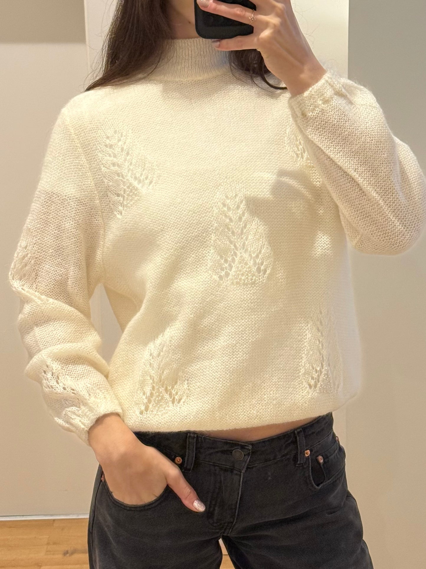Vintage White 100% Mohair Pullover Sweater M