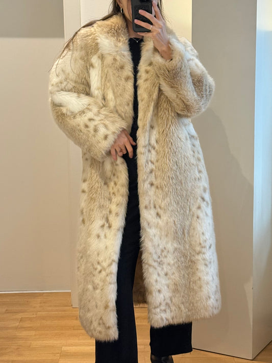 Vintage Faux Fur Snow Leopard Coat L
