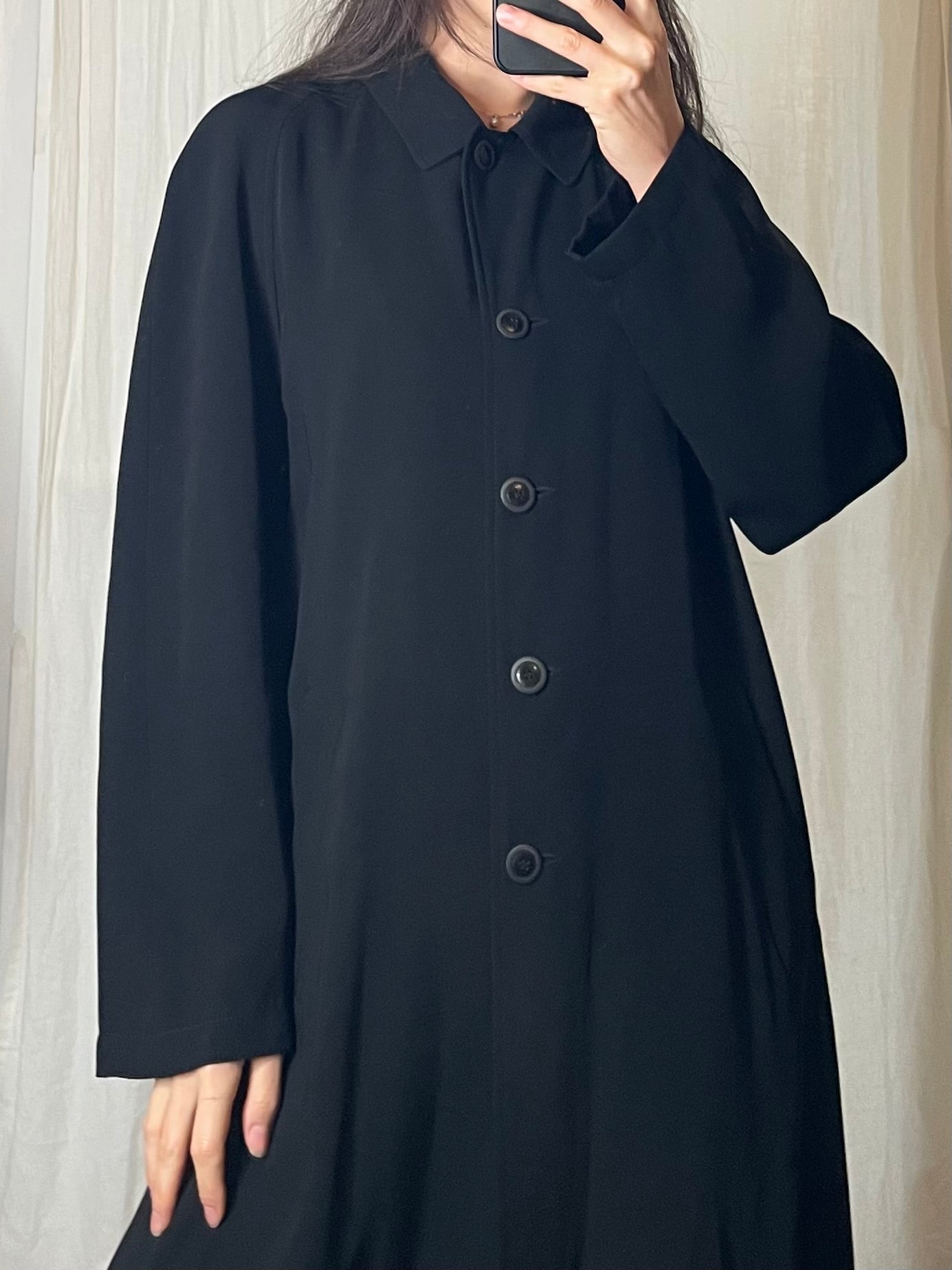 Vintage Black Maxi Thin Coat M