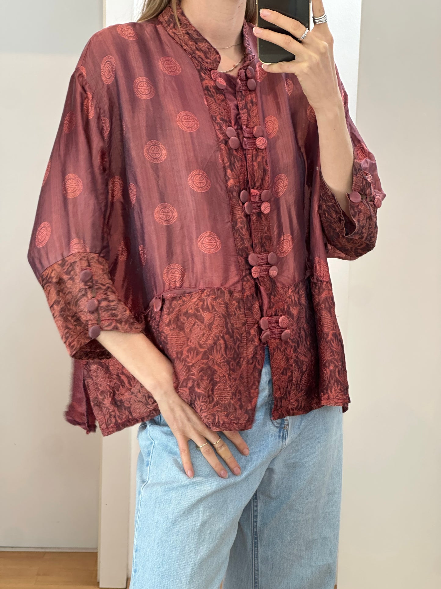 Vintage Silk Asian Blouse L