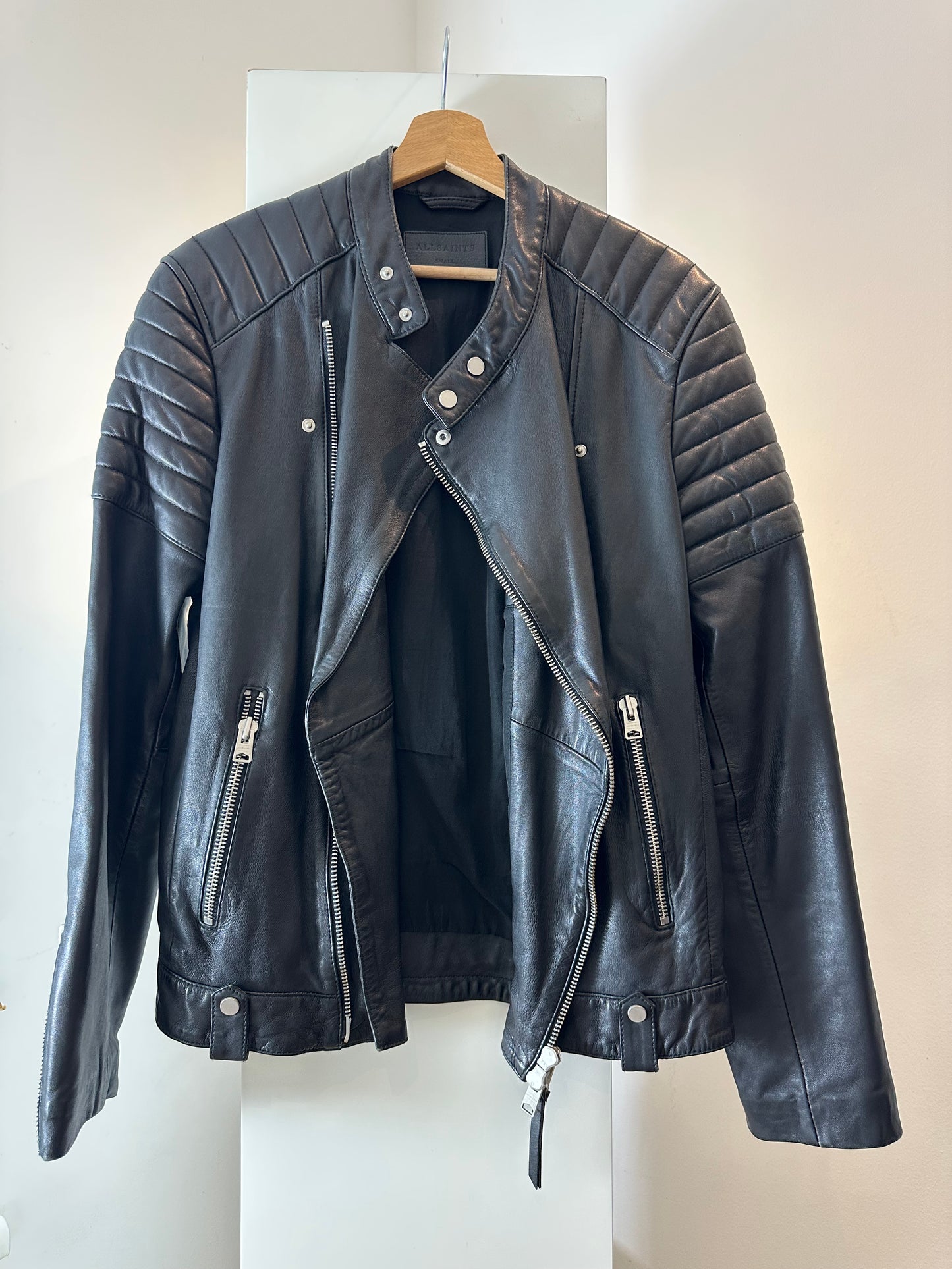 All Saints Black Leather Jacket Men Small