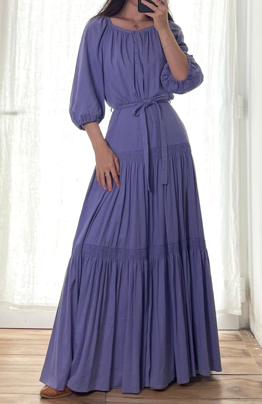 Vintage Purple Peasant Style Maxi Dress S