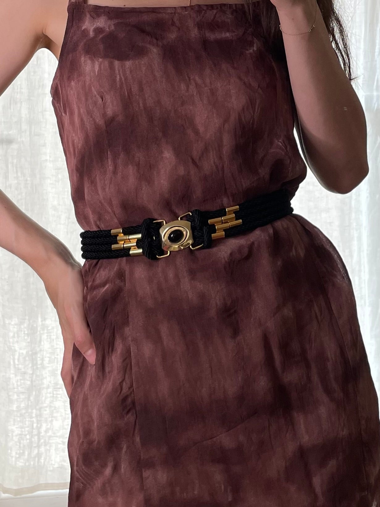 Vintage High Waist Black & Gold Belt 70cm