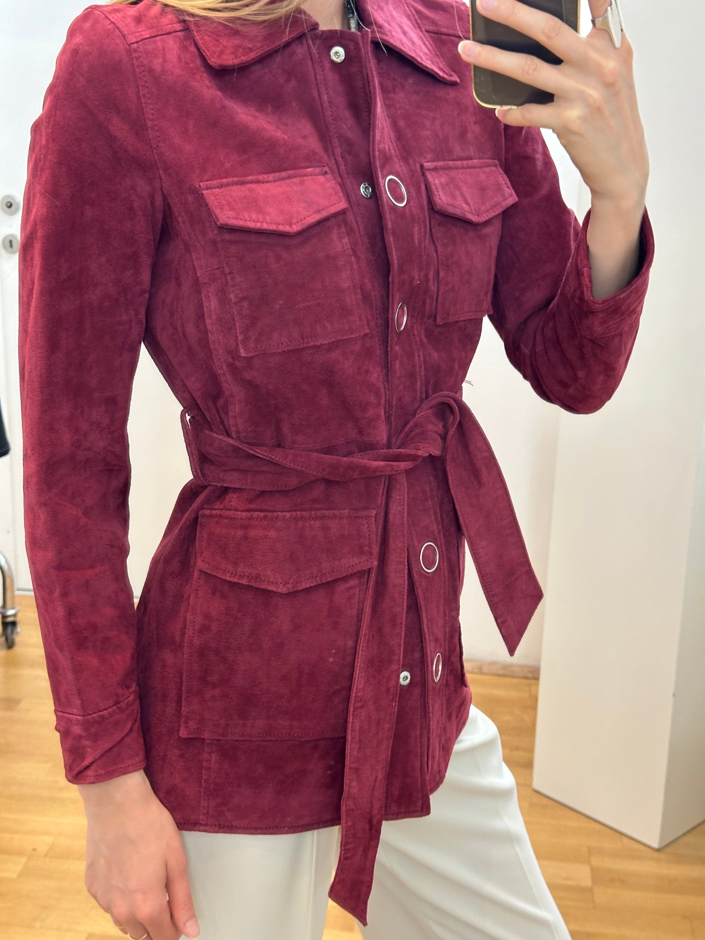 Red Burgundy Suede Leather Jacket XS