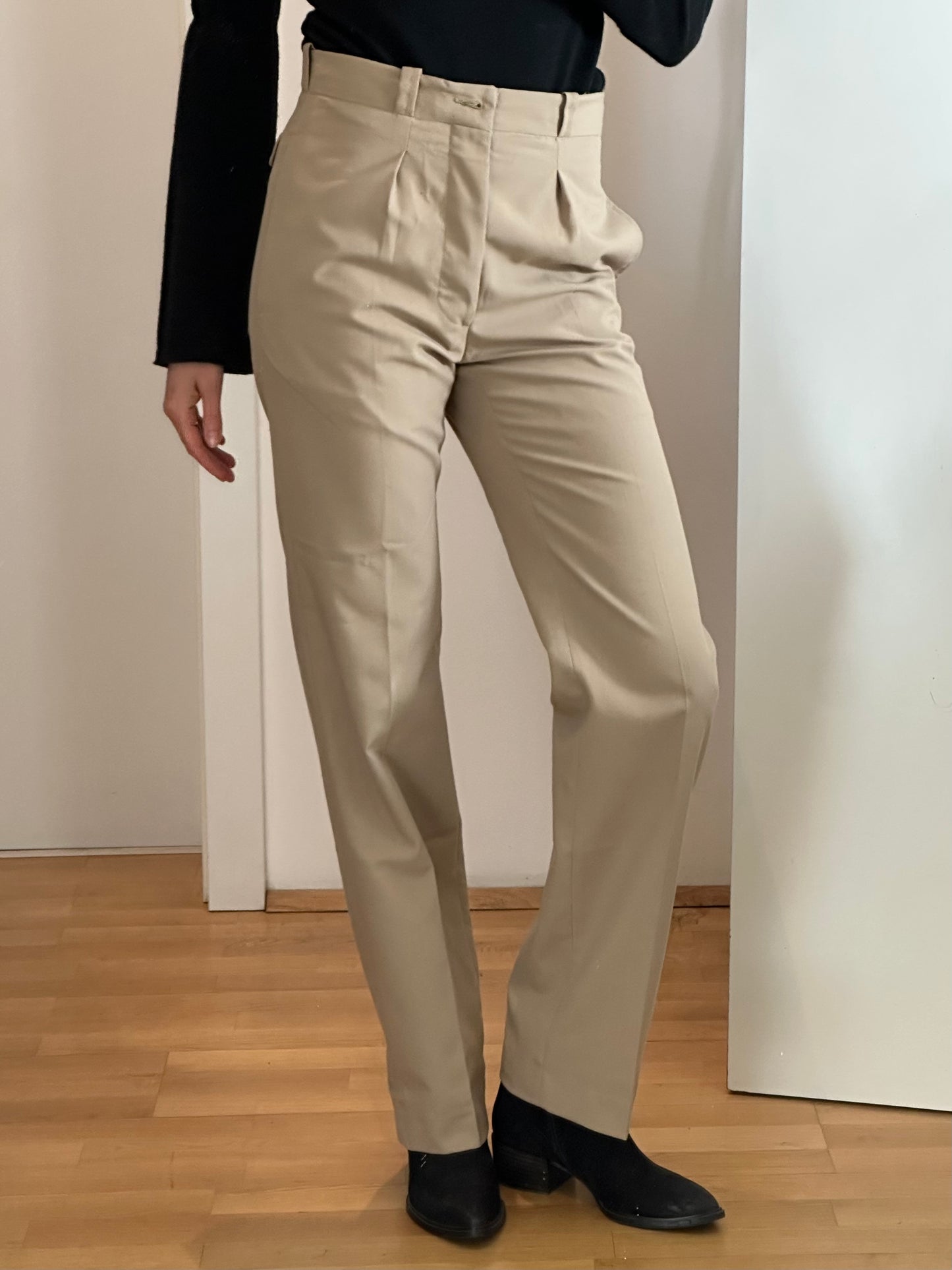 Vintage Beige Straight High-Waisted Trousers S
