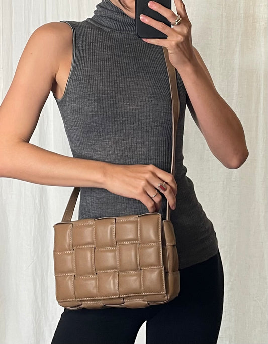 100% Genuine Leather Light Brown Braided Crossbody Bag S/M