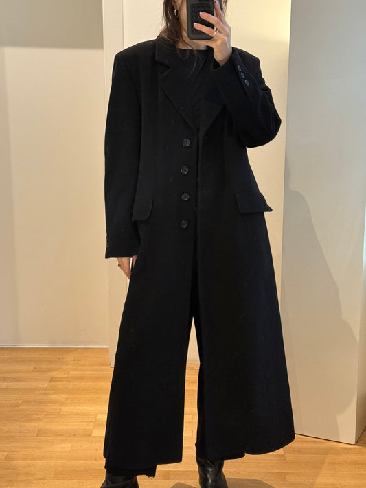 Vintage Black Wool & Cashmere Maxi Coat M