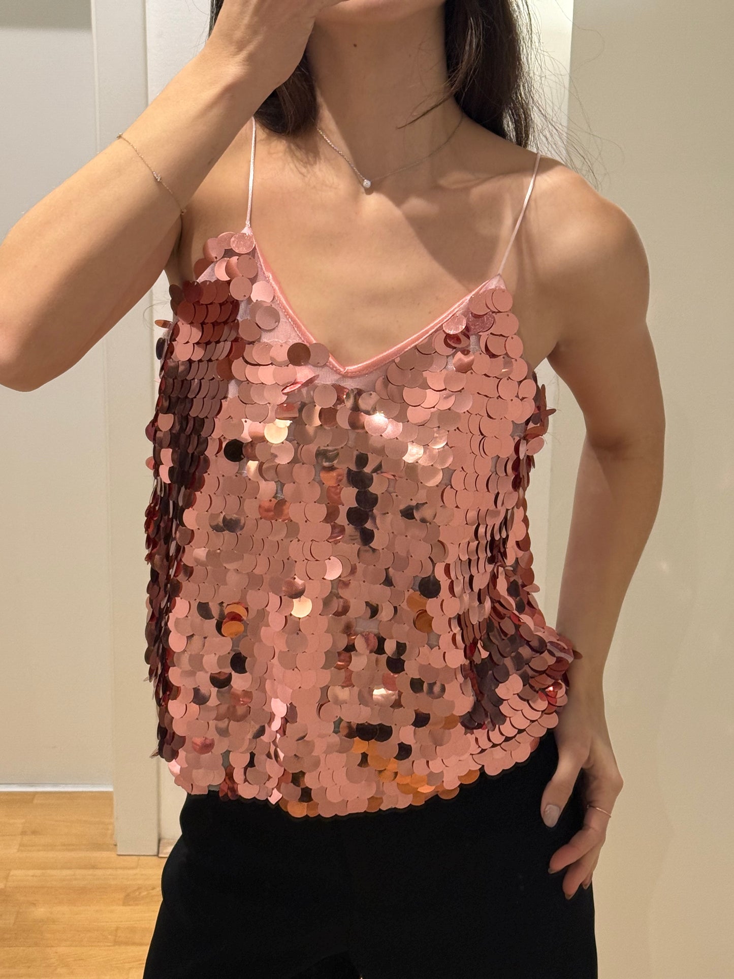 Pink Sequin Sparkly Cami Tank Top S