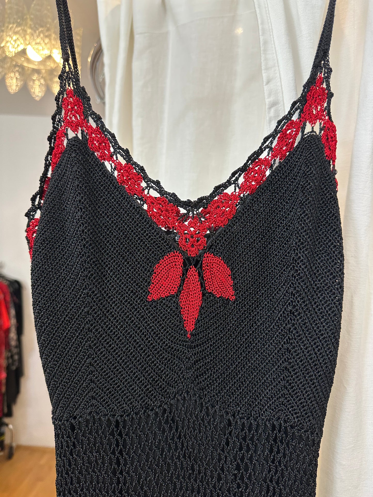 Vintage Knit Black Red Dress S
