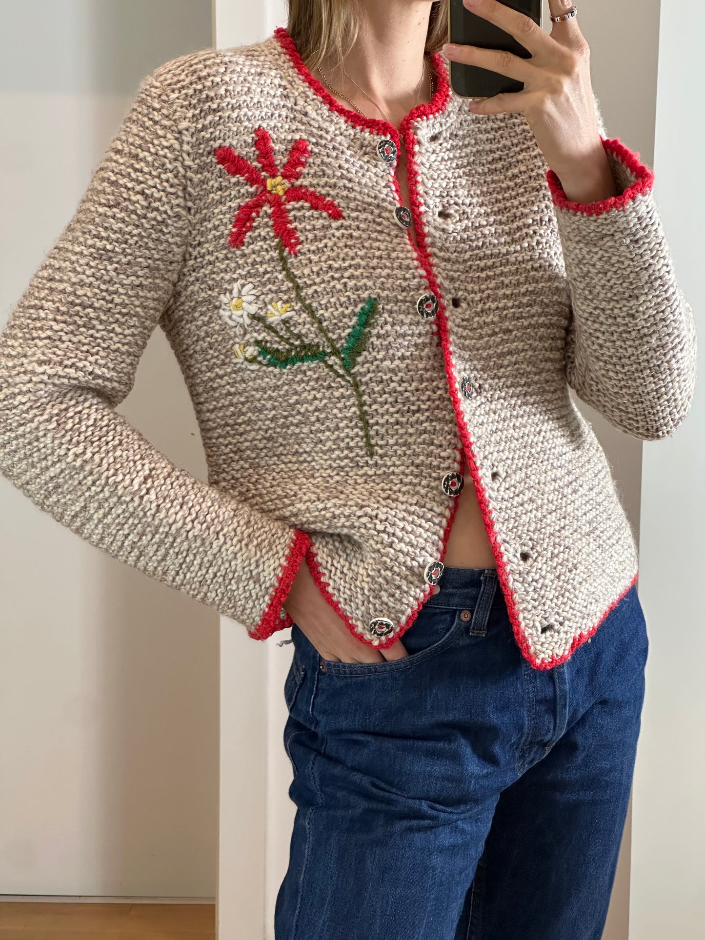 Vintage Hand Knit Wool Cardigan S/M