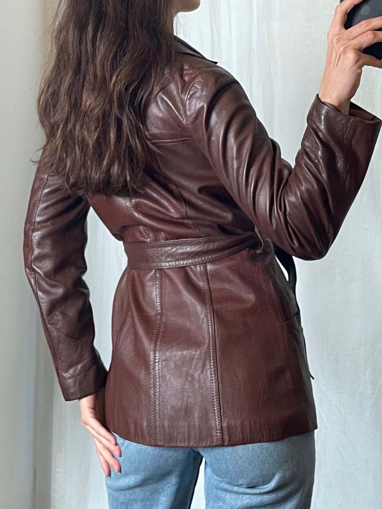 Vintage Brown 100% Genuine Leather Belted Jacket S