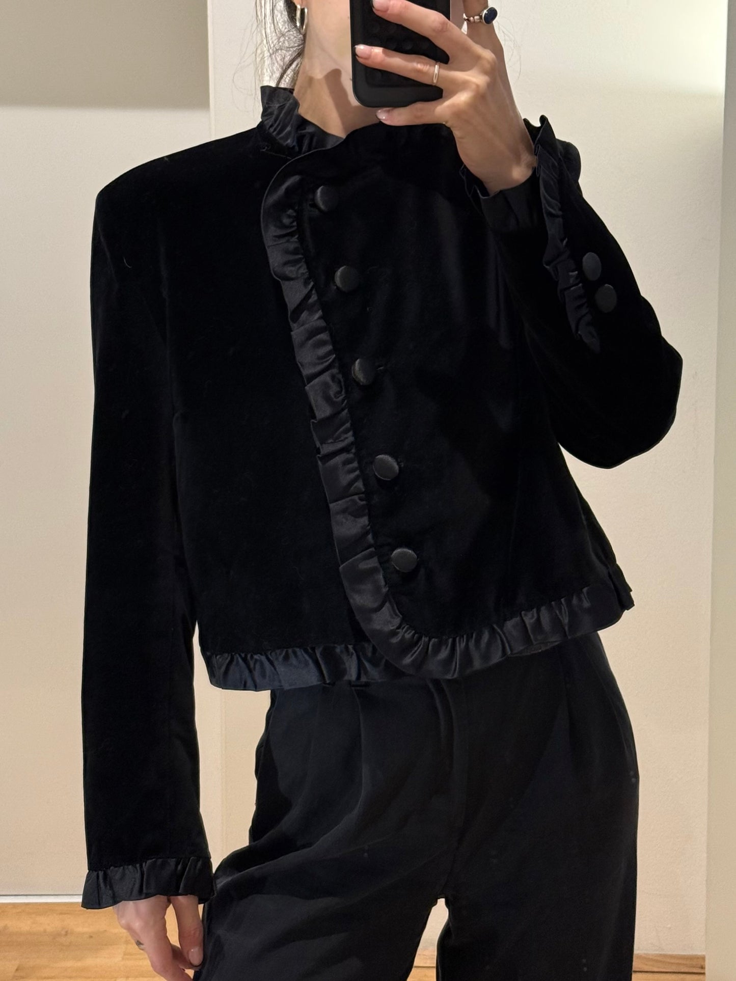Vintage 100% Cotton Black Velvet Jacket M