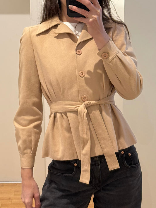 Vintage Wool Beige Belted Jacket XS/Petite