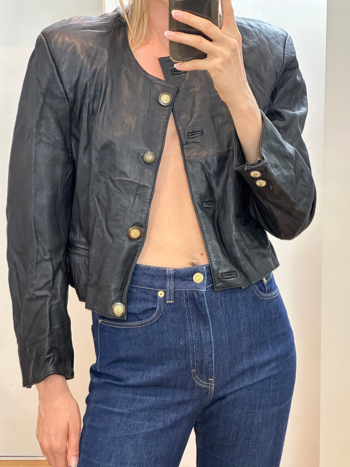 Cropped Vintage Leather Jacket S
