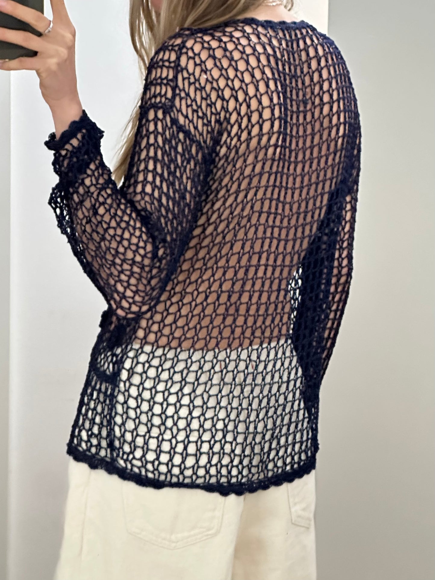 Vintage Navy Hand Knit Cardigan M