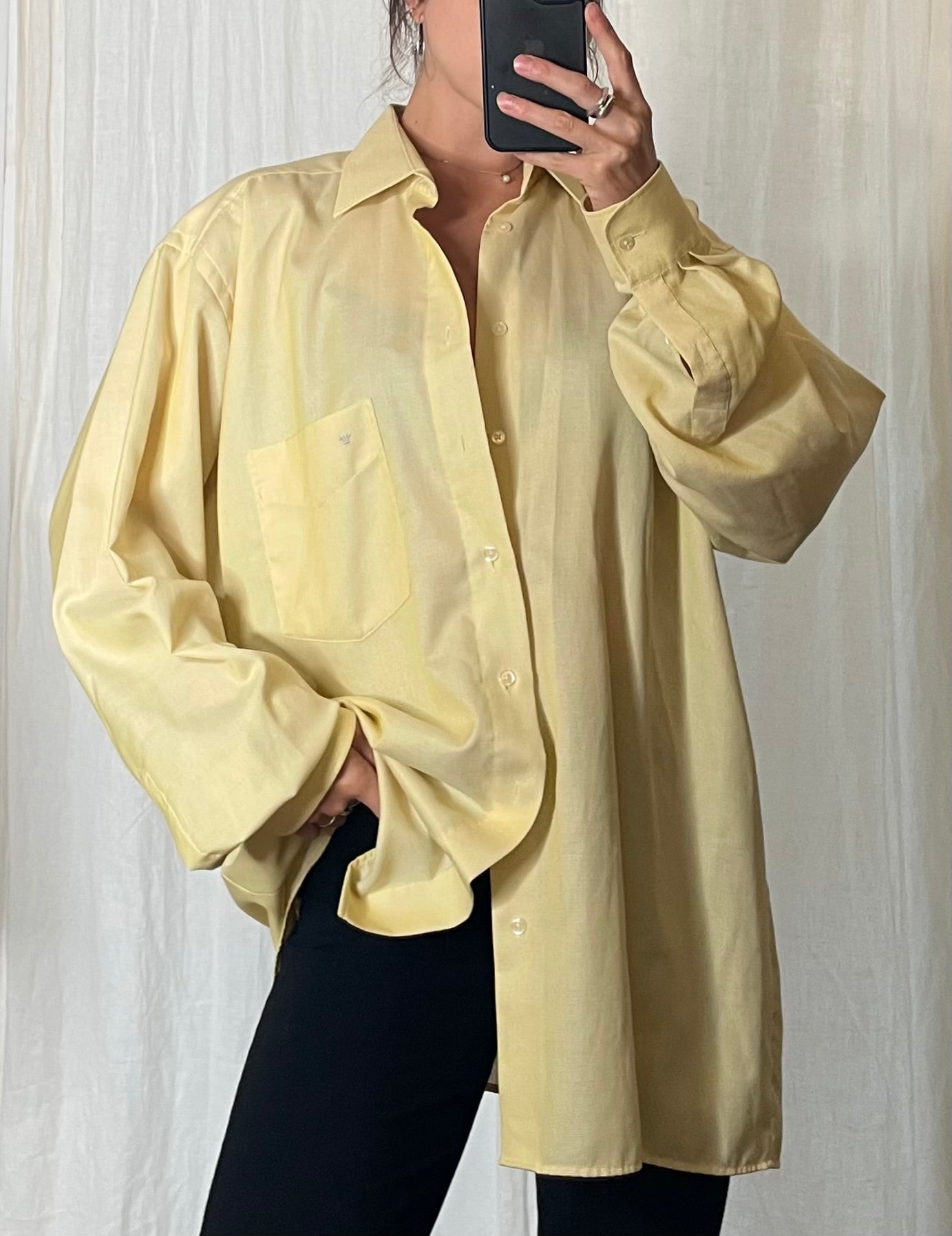 Vintage 100% Cotton Butter Yellow Button Down Shirt L