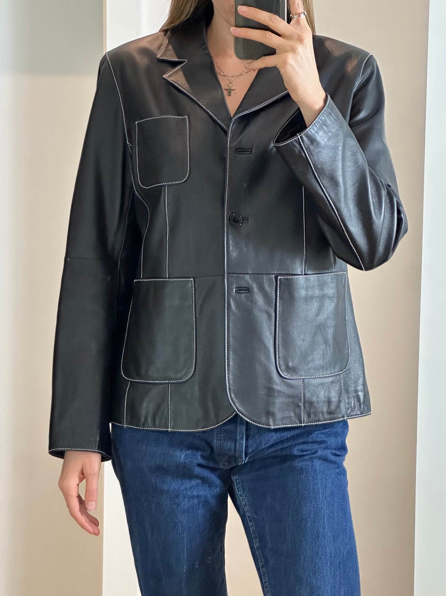Vintage New Black Leather Jacket S/M