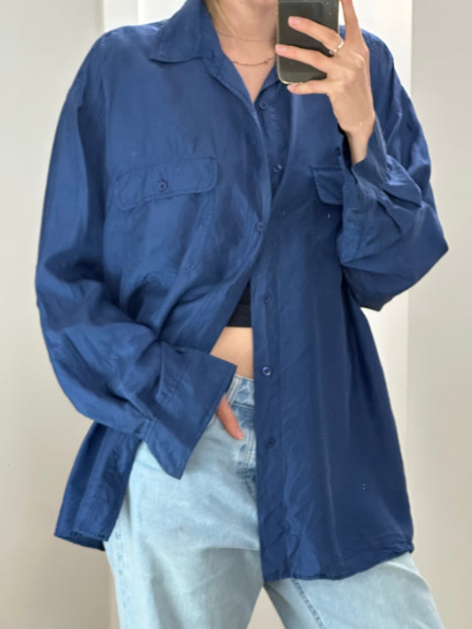 Vintage Blue Silk Blouse L