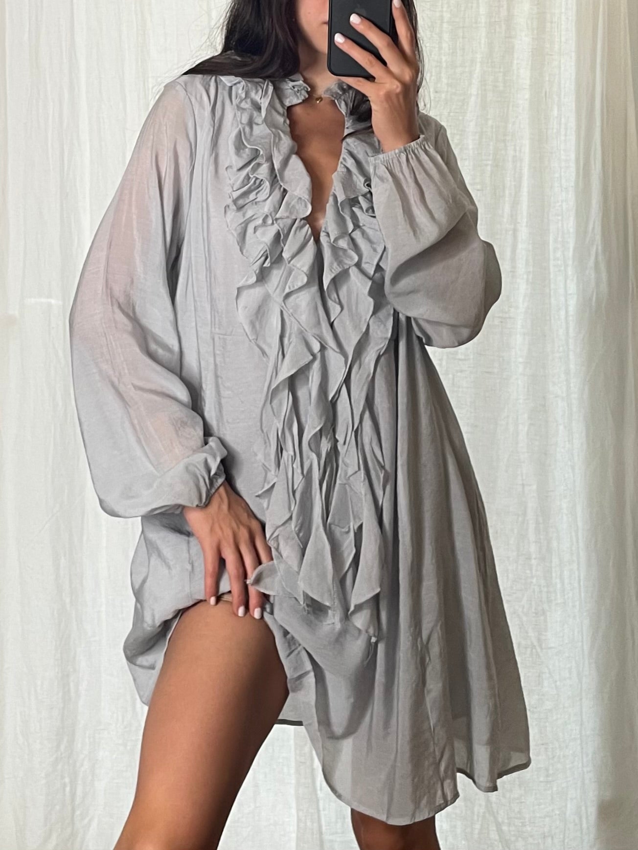 Grayish Blue Ruffle Tunic Dress L