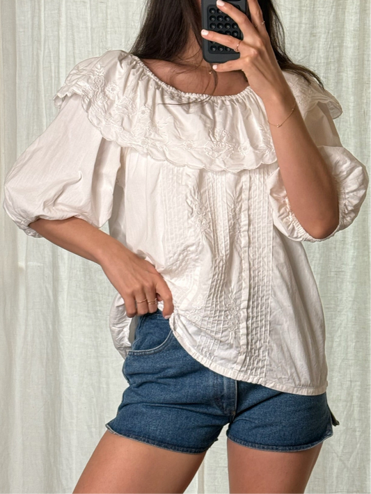 Vintage Cotton Puff Sleeve Blouse M