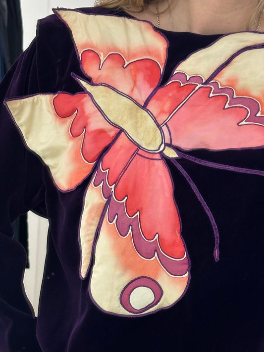 Vintage Tailormade Purple Velvet Butterfly Sweater M