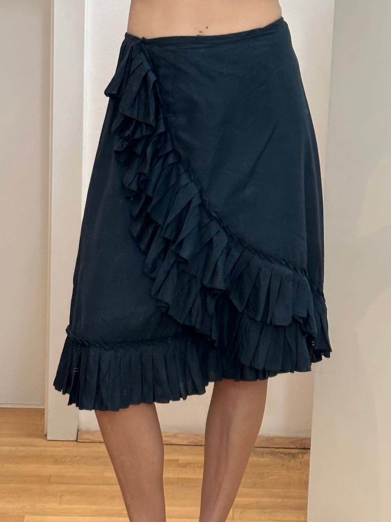 Cotton Navy Midi Skirt S