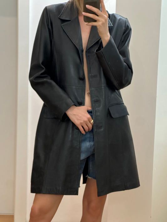Vintage Black Leather Coat M/L