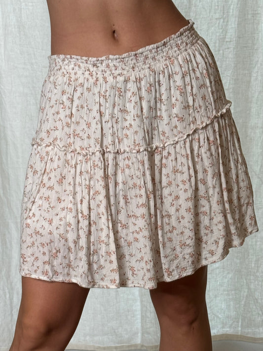 Floral White Flowy Mini Skirt M