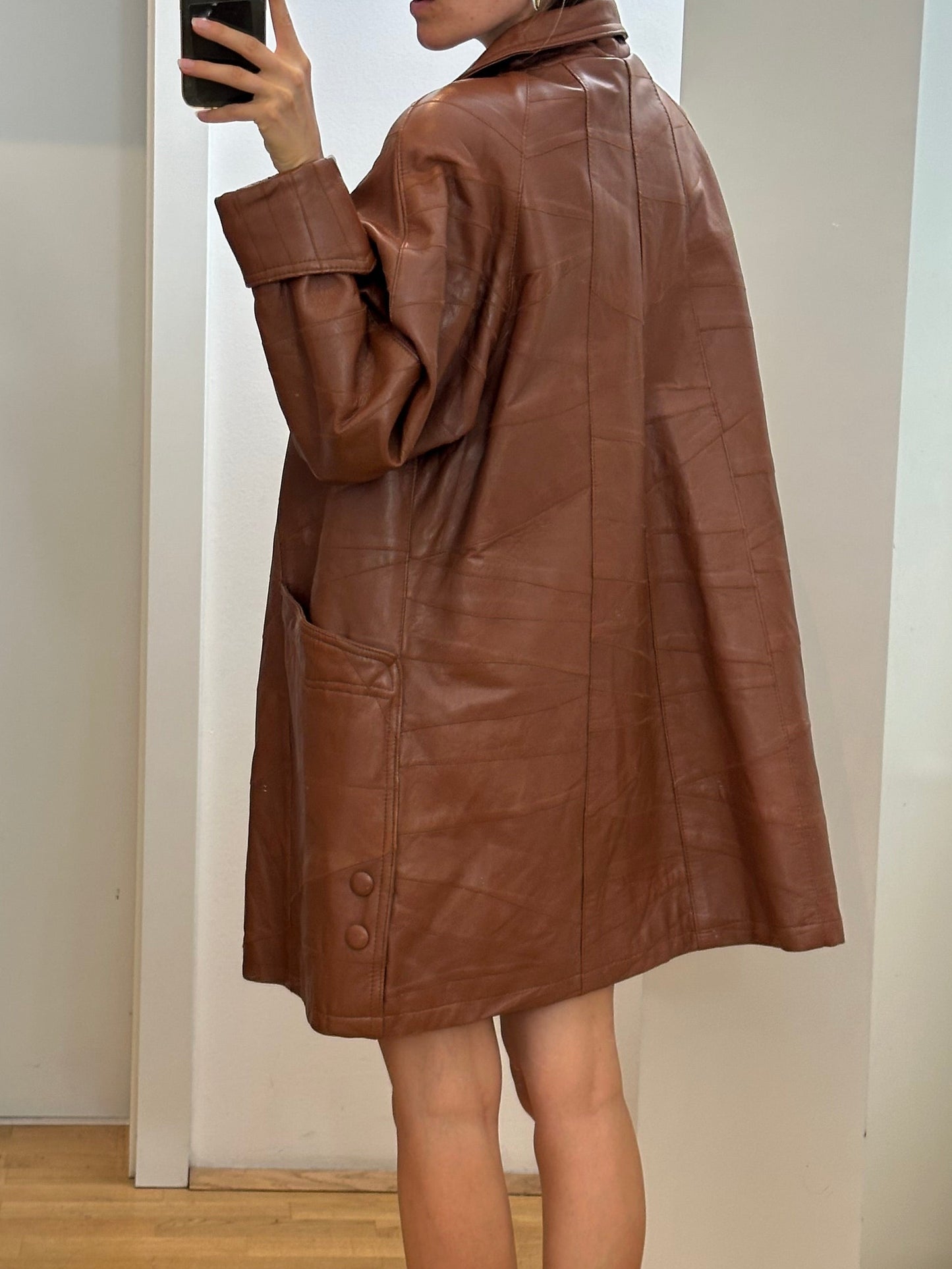 Vintage Brown Leather Coat L