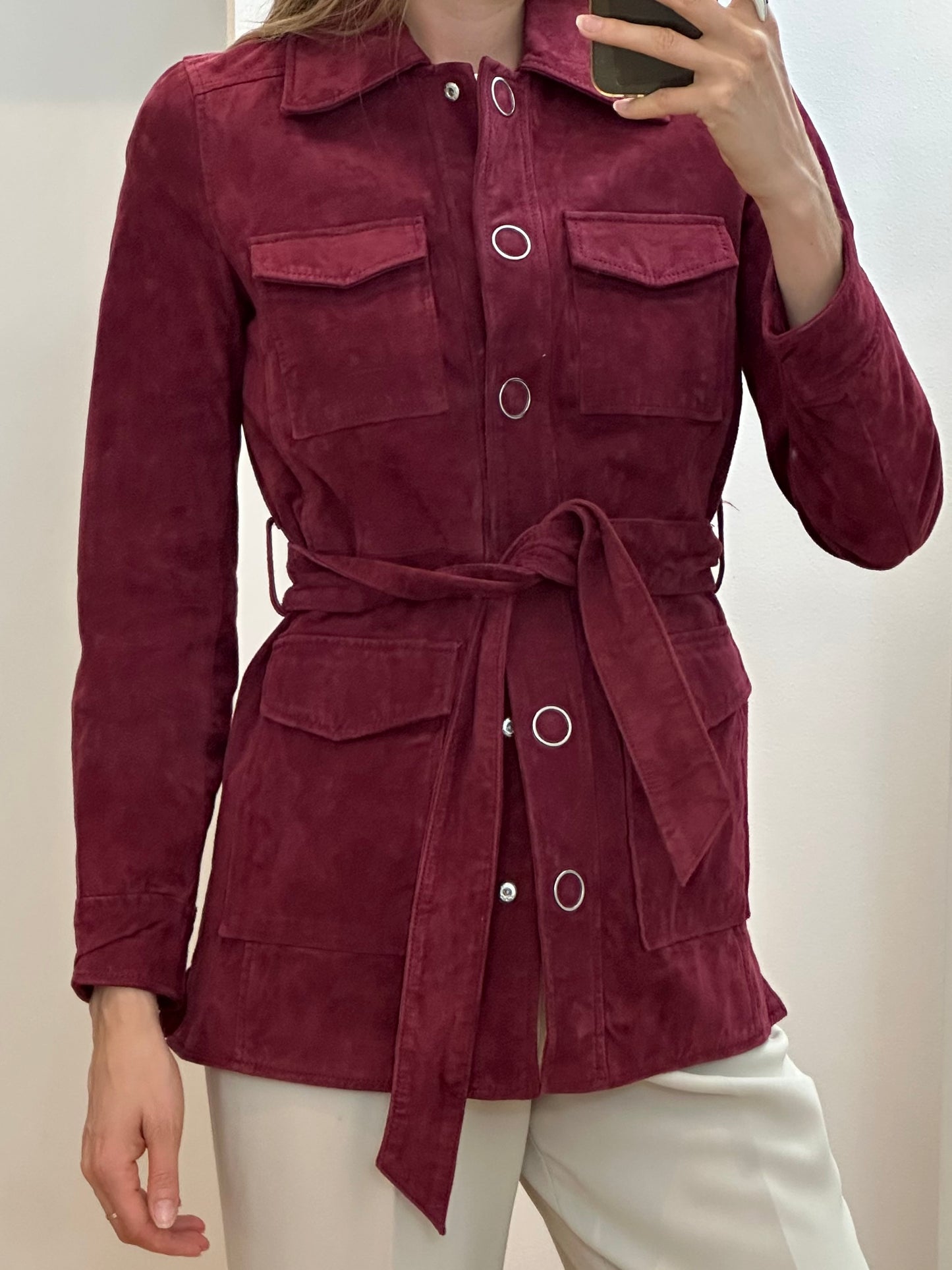 Red Burgundy Suede Leather Jacket XS