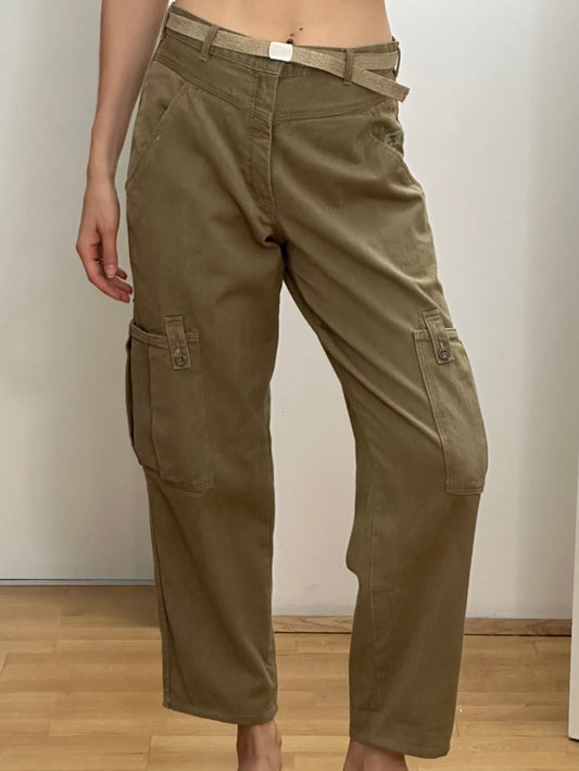 Vintage Khaki Cargo Cotton Trousers S