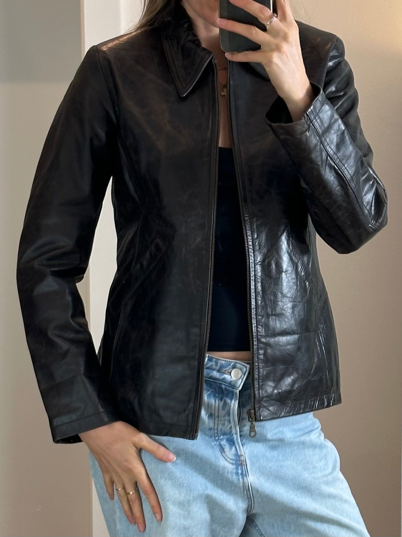 Vintage Dark Brown Leather Jacket S