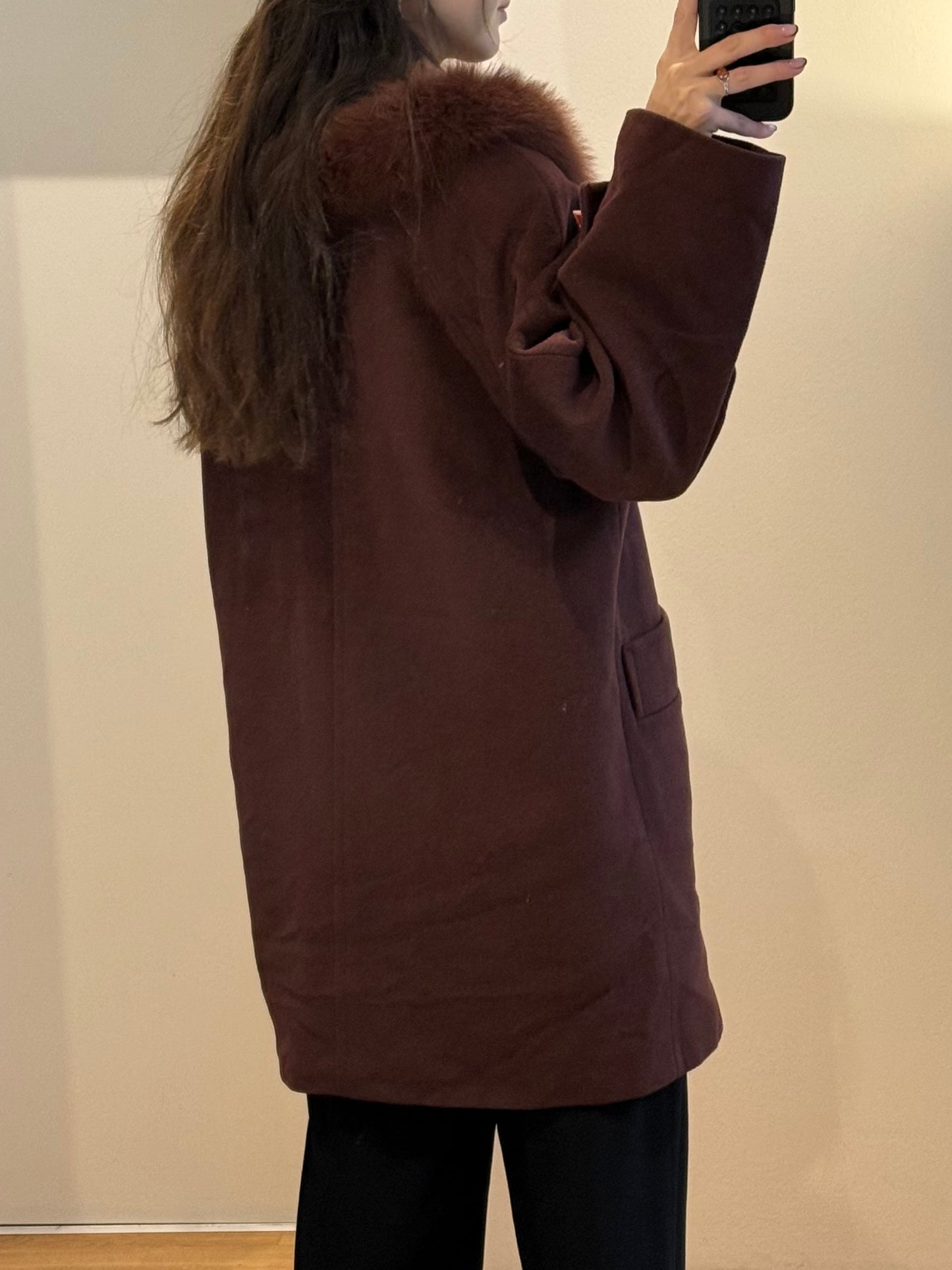 Vintage Dark Mauve Wool & Cashmere Fur Trim Coat M