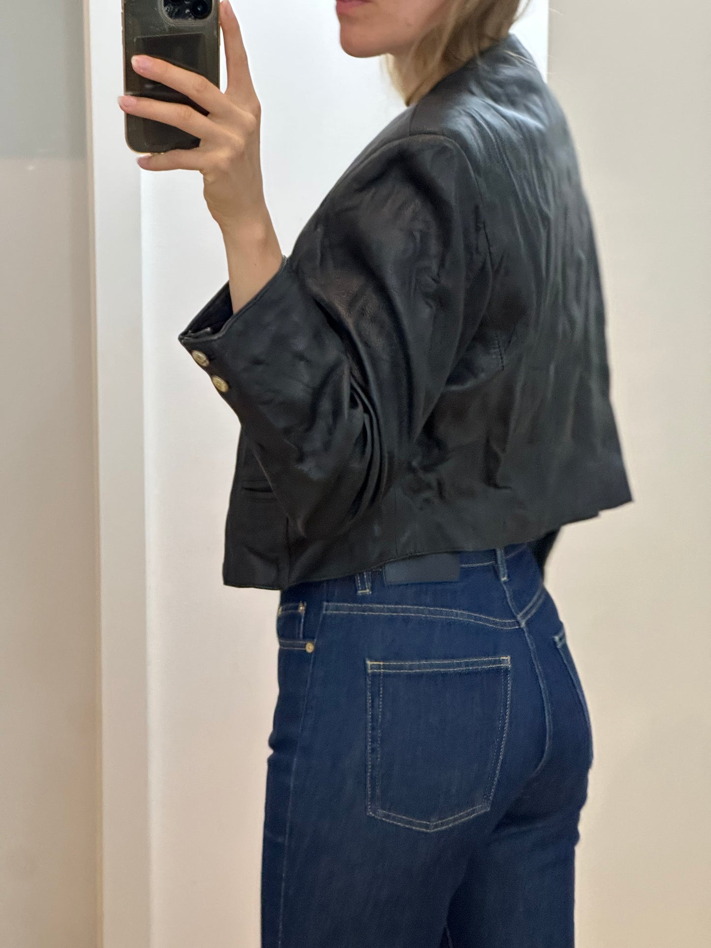 Cropped Vintage Leather Jacket S