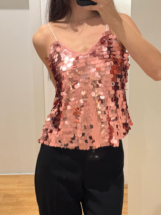 Pink Sequin Sparkly Cami Tank Top S