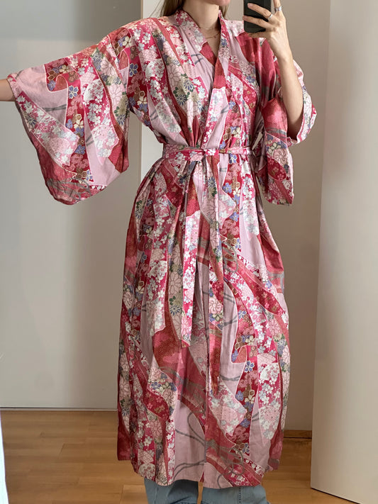 Vintage Japanese Cotton Maxi Kimono One Size